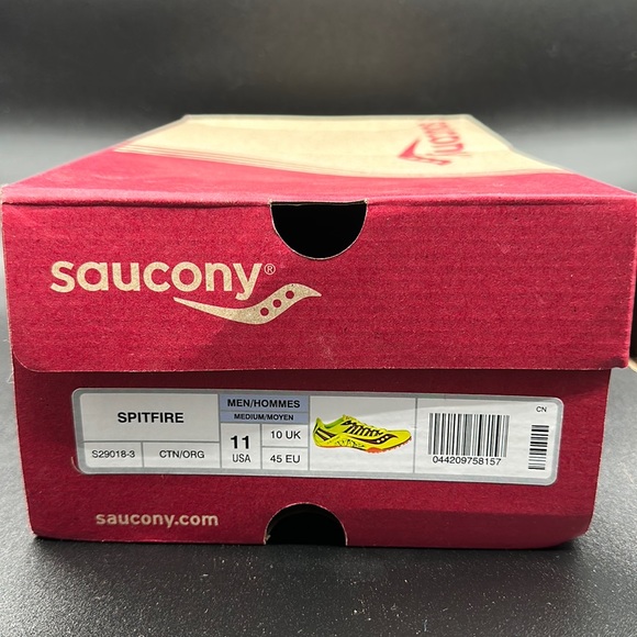 NEW in BOX Saucony Spitfre Yellow/orange men’s 11 track spikes - Picture 7 of 11